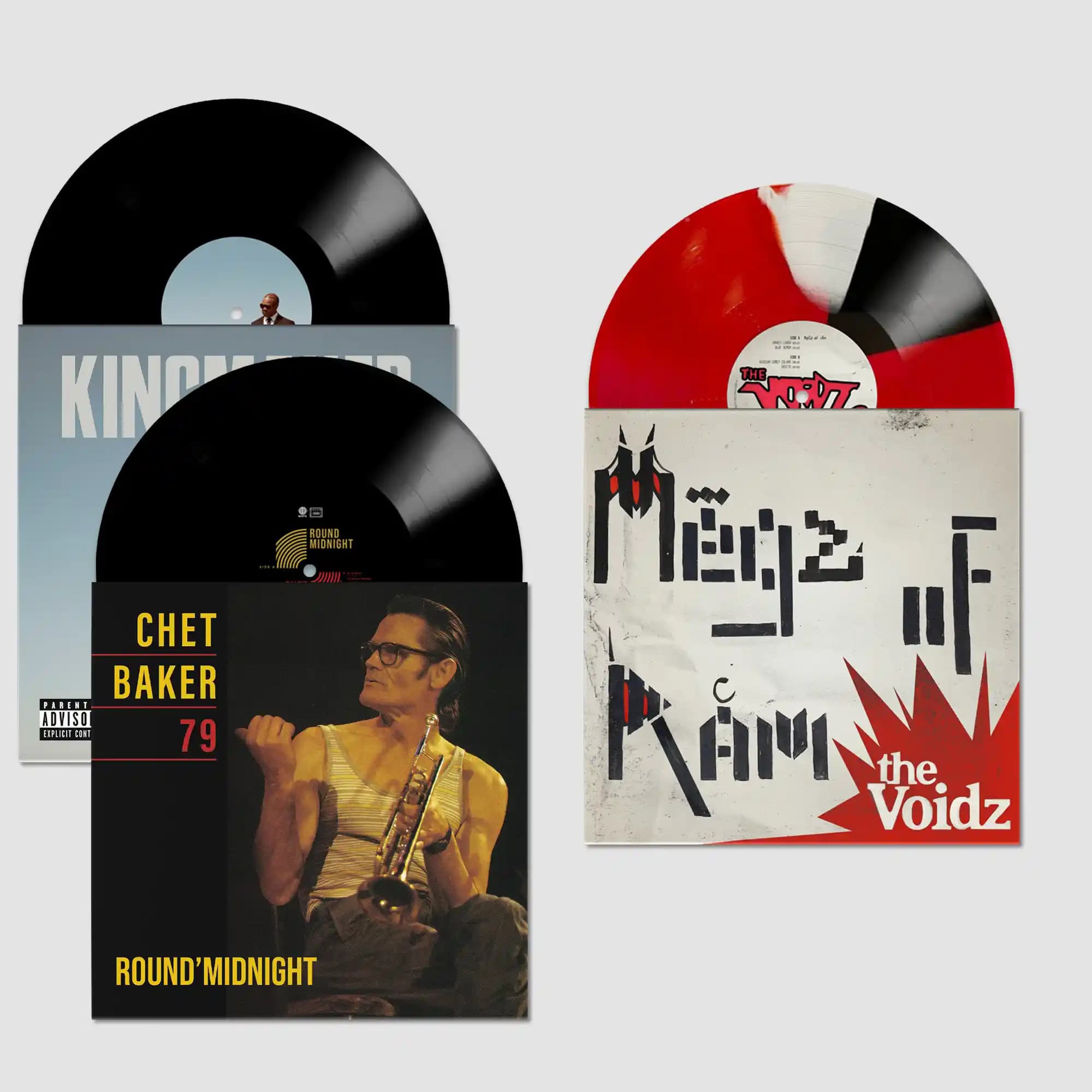 Orange vinyl and cover on a peach background